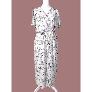 Sienna Sky Floral Wrap Jumpsuit Womens Medium White Cottagecore Short Sleeve
